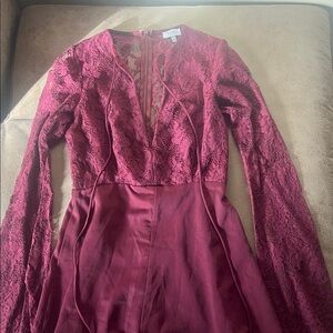 Tobi Deep Red Lace Long Sleeve Dress